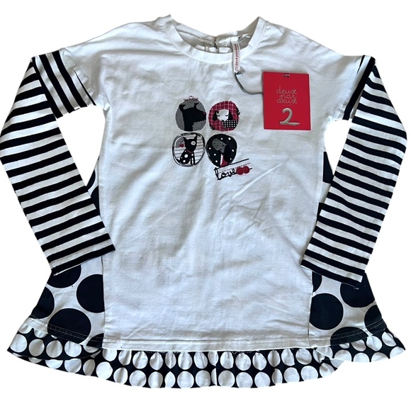 NWT deux par deux Black and white polka dot Outfit Leggings Tunic Top 7 - Picture 2 of 8